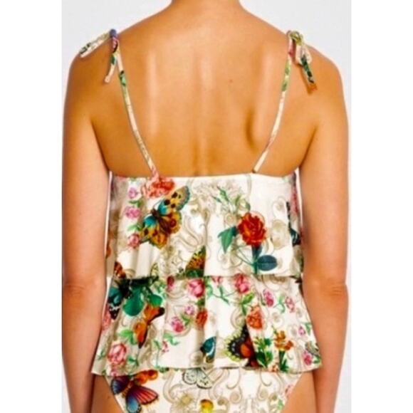 Johnny Was Bikini SwimSuit M Floral Butterflies Ruffles Boho Gypsy Resort Aloha - Picture 4 of 13